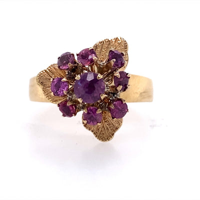 Estate Cluster Style Purple Sapphire Rring in Yellow Gold