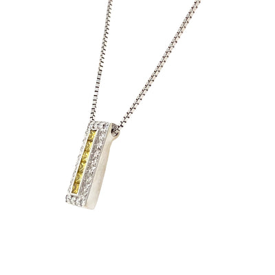 ESTATE Yellow and White Diamond Pendant in White Gold