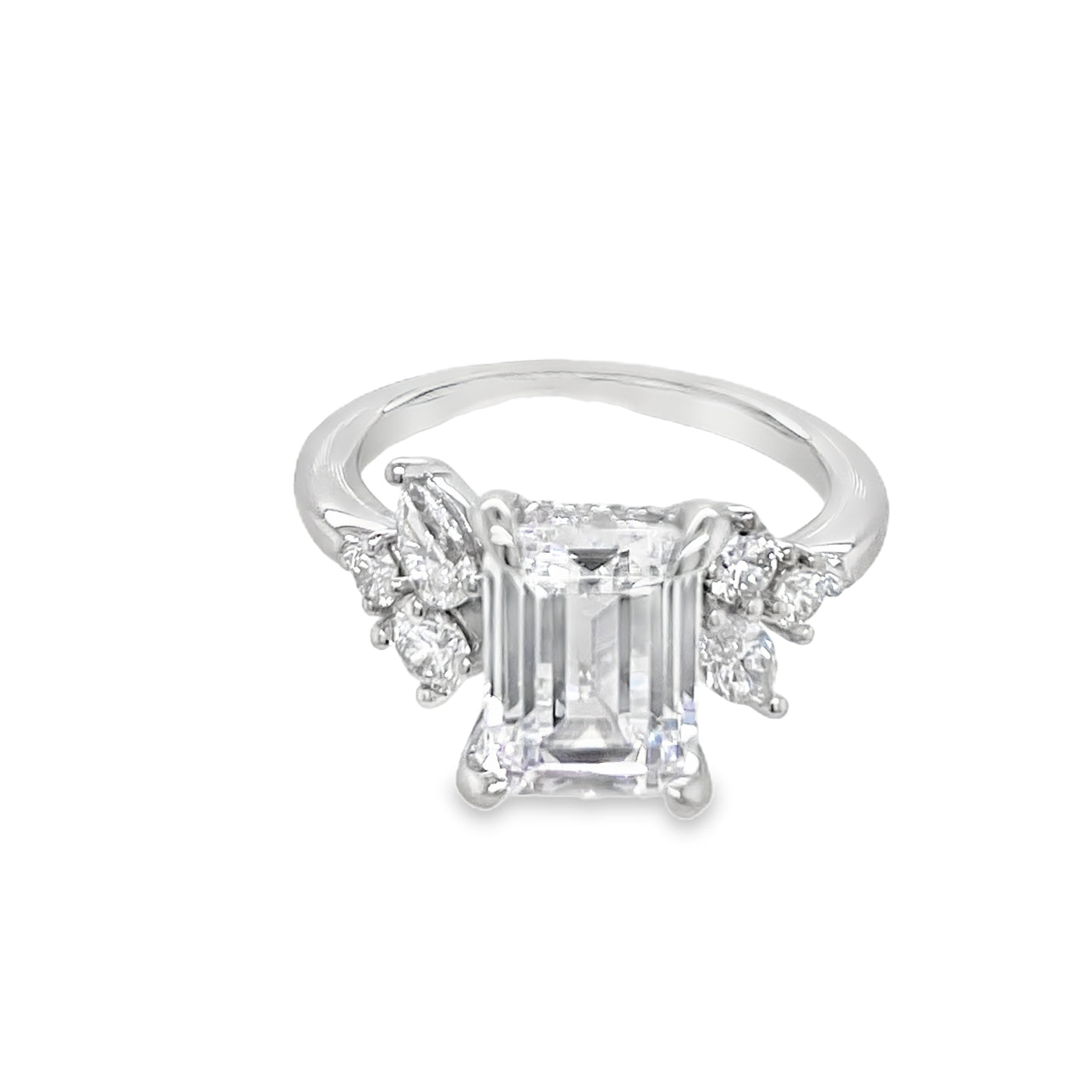 Emerald Cut Engagement Ring with Side Stones in White Gold by Gabriel & Co.
