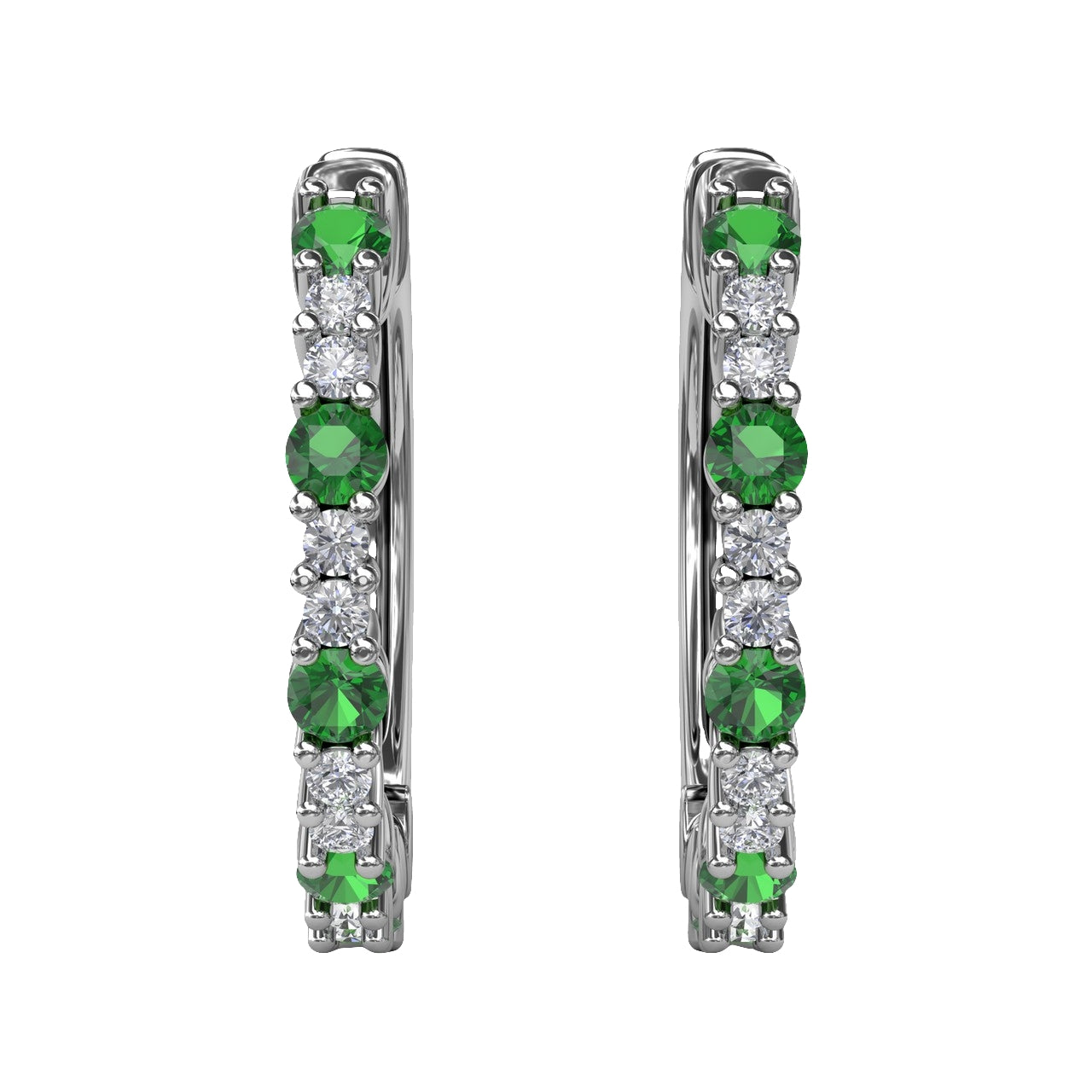 Emerald and Diamond Hoop Earrings in White Gold by Fana