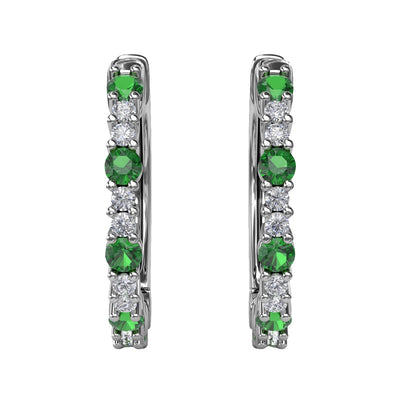 Emerald and Diamond Hoop Earrings in White Gold by Fana