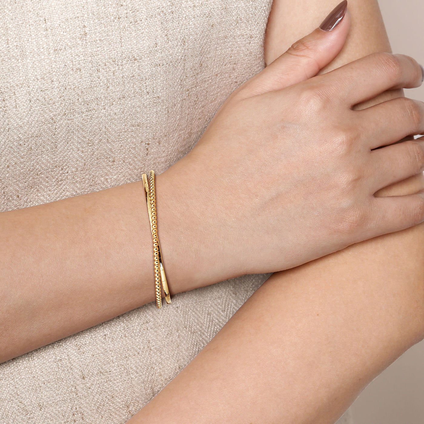 Bujukan Beaded Bangle in Yellow Gold by Gabriel & Co.