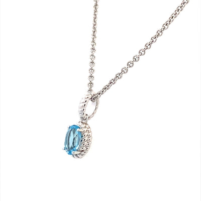 Drop Style Blue Topaz Pendant in Silver