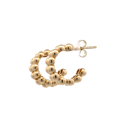 Double Row Beaded Open Hoops in Yellow Gold