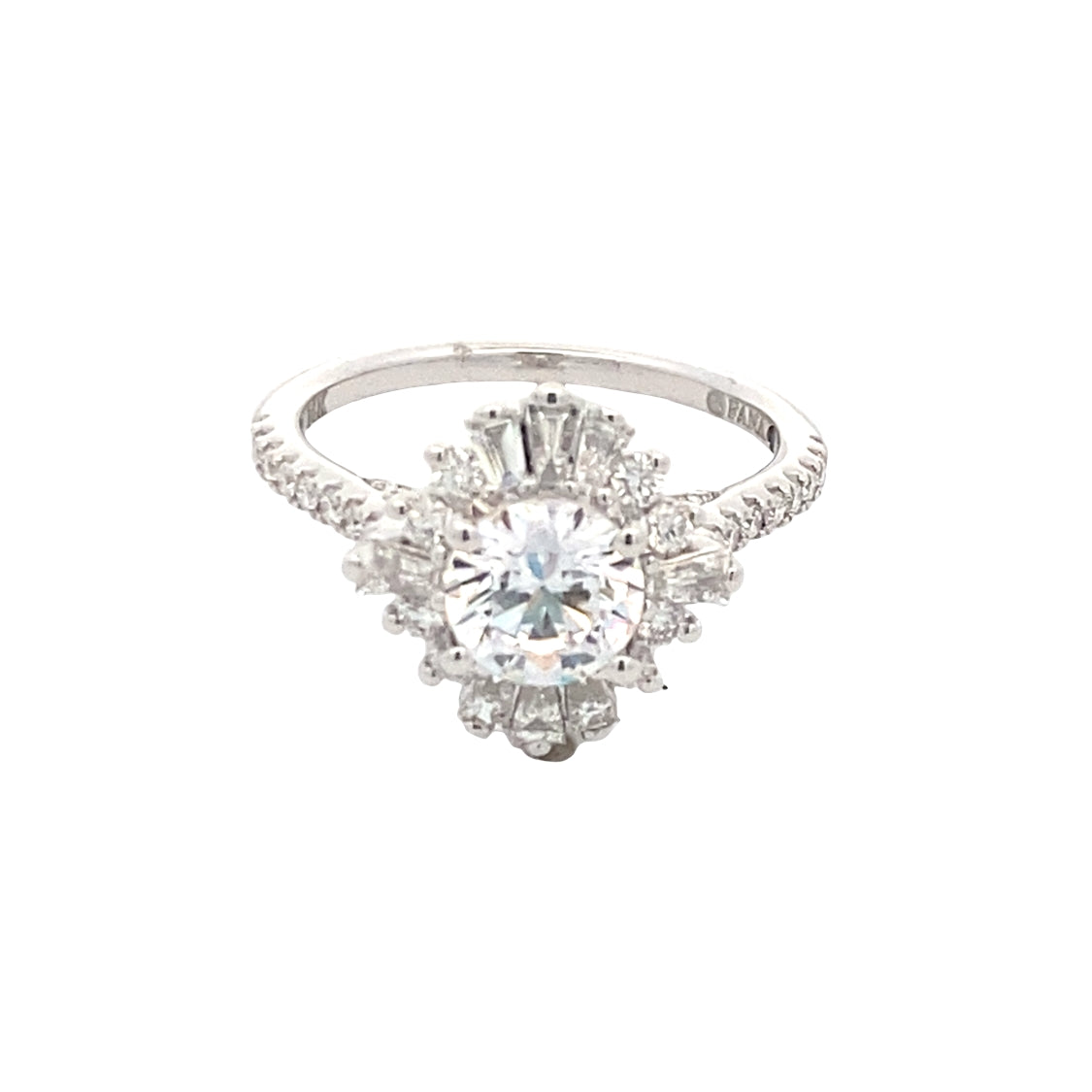 1.5ct Round Engagement Ring with Baguette Halo in White Gold by Fana