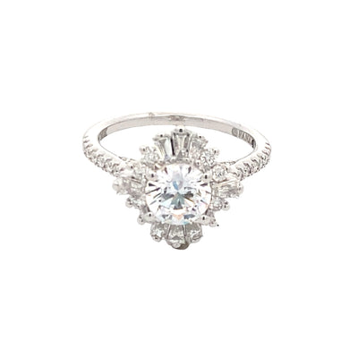 1.5ct Round Engagement Ring with Baguette Halo in White Gold by Fana