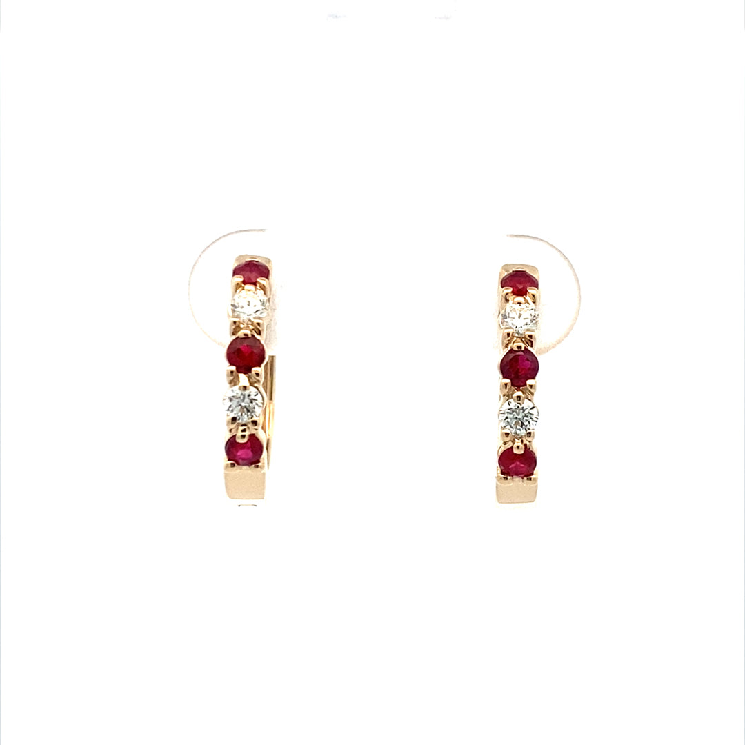 Allison Kaufman Co. 14 Karat Yellow Gold Hoop Earrings Ruby Earrings ER105-50