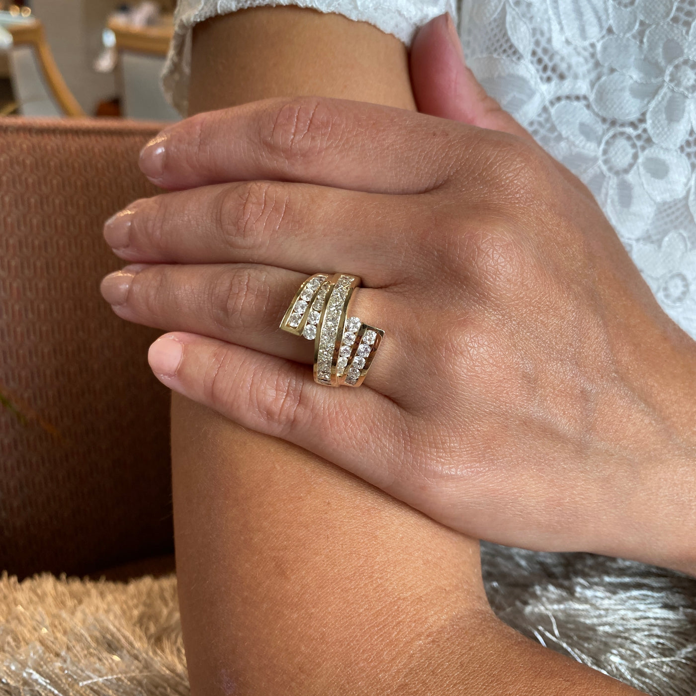 ESTATE Diamond 5 Row Cocktail Ring in Yellowo Gold