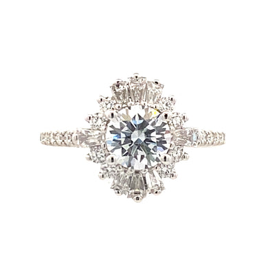 1.5ct Round Engagement Ring with Baguette Halo in White Gold by Fana