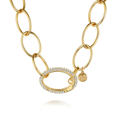 Diamond Oval Link Necklace in Yellow Gold by Gabriel & Co.