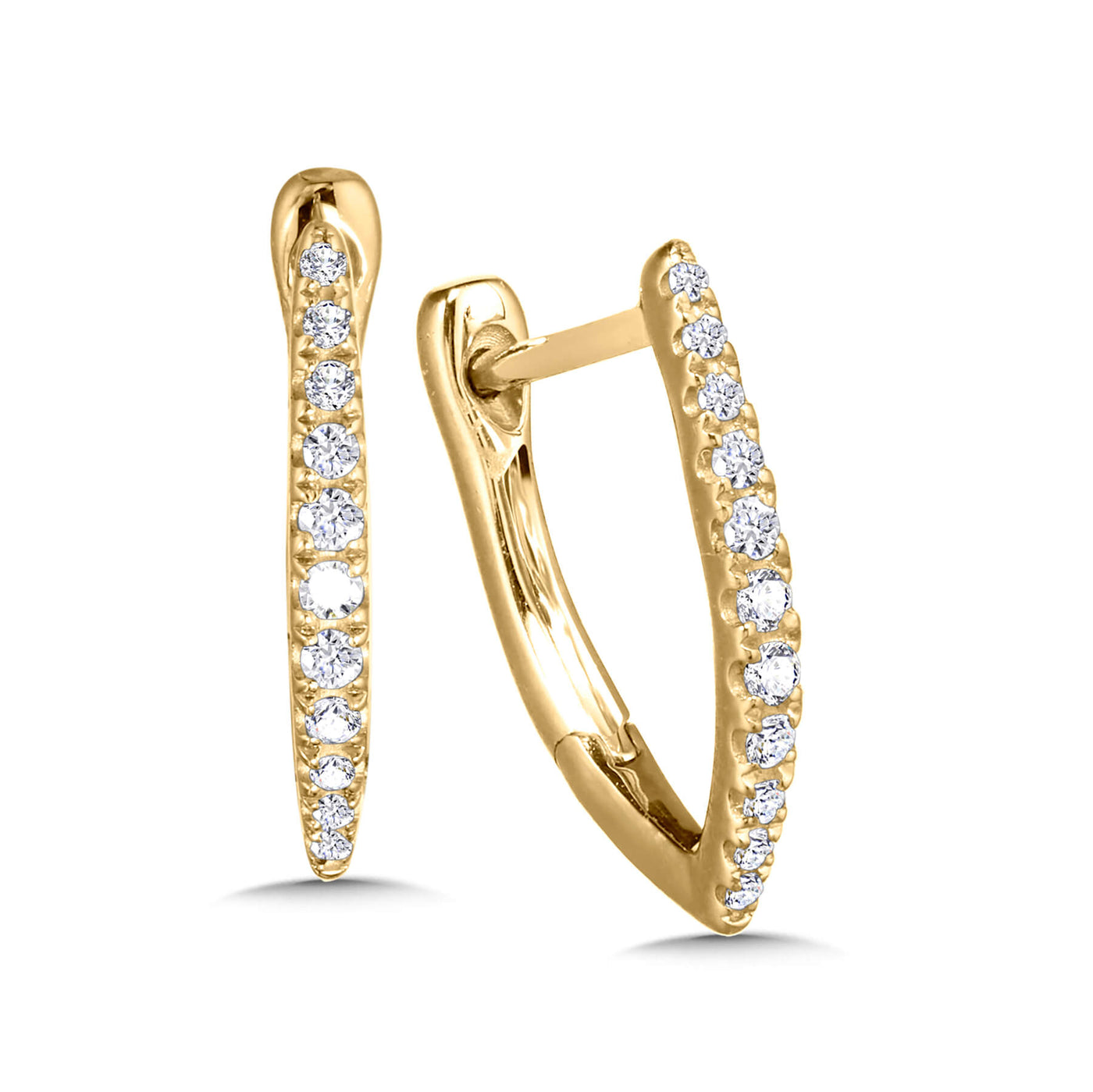 "V" Shaped Diamond Hoops in Yellow Gold