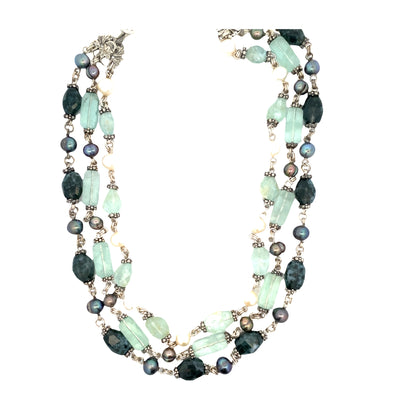 ESTATE Stephen Dueck FGemstone 3 Strand Necklace in Silver