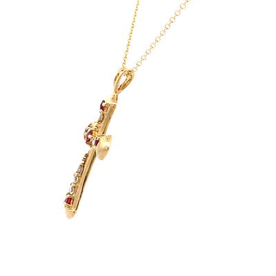 ESTATE Ruby & Diamond Cross in Yellow Gold