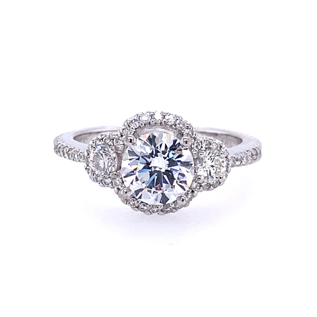 Round Diamond Halo Engagement Ring in White Gold