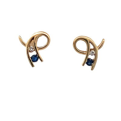 ESTATE Sapphire and Diamond Studs in Yellow Gold