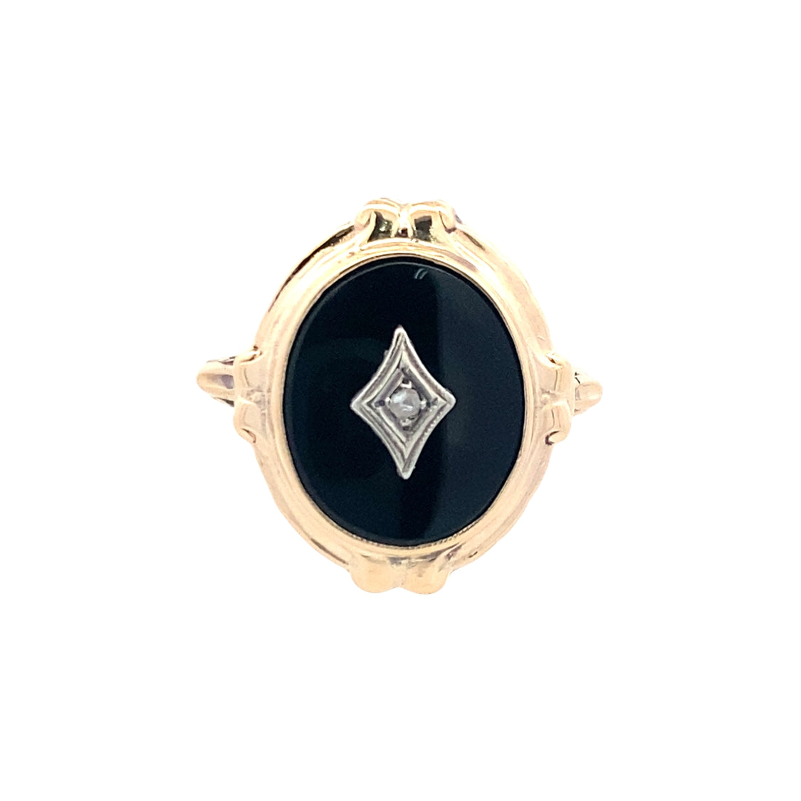 ESTATE Onyx and Diamond RIng in Yellow Gold