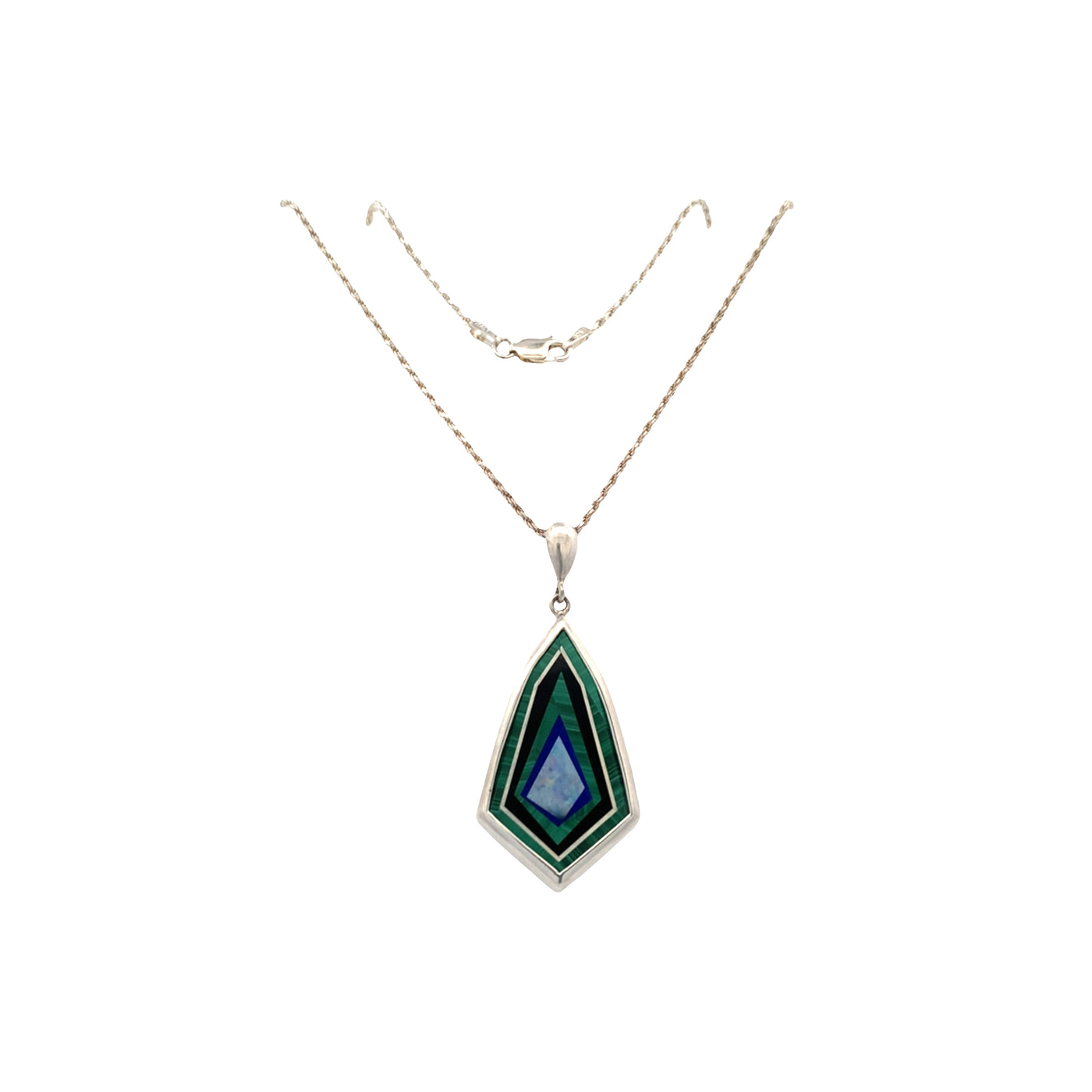 ESTATE Malachite, Lapis, Opal Pendant in Silver