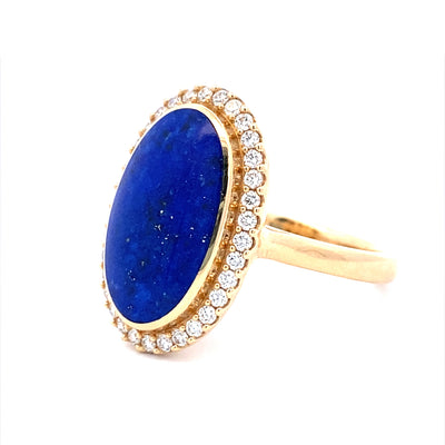 Lapis & Diamond Halo Style Ring in Yellow Gold by Kabana