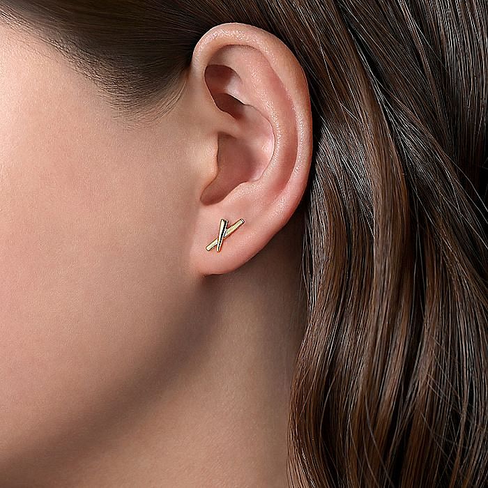 "X" Shaped Stud Earrings in Yellow Gold by Gabriel & Co.