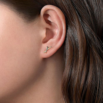 "X" Shaped Stud Earrings in Yellow Gold by Gabriel & Co.