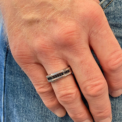 Mens Black Spinel Ring  in Silver by Gabriel & Co.