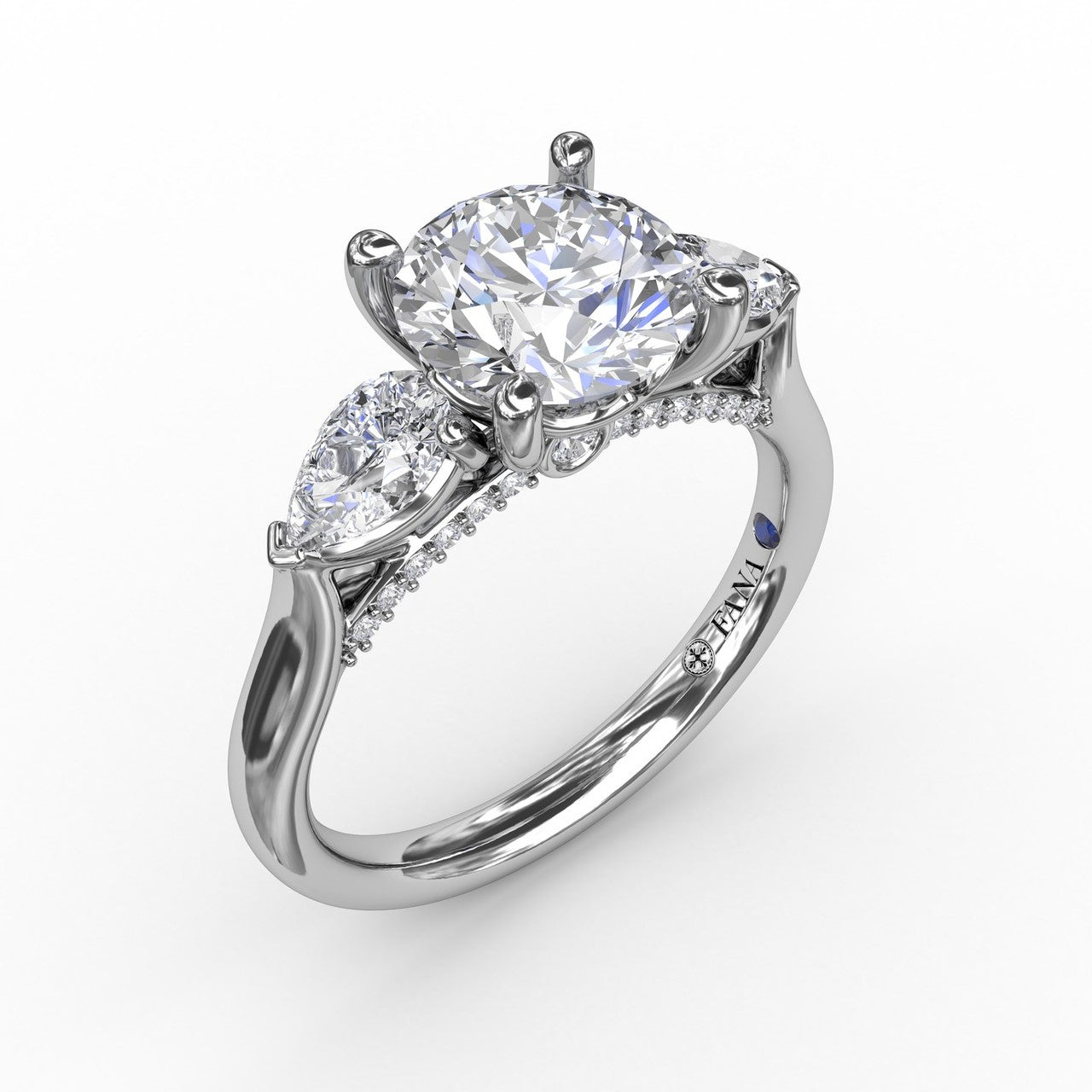 FANA 14 Karat Side Stones Round Shape Engagement Ring S3226/WG