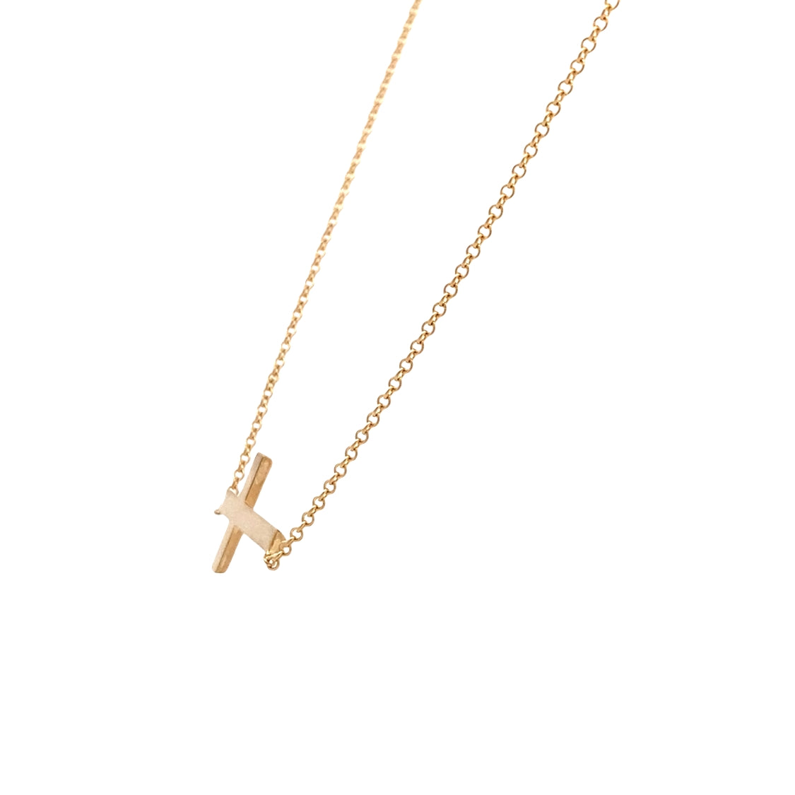 ESTATE Sideways Cross Necklace in Yellow Gold with 16" Chain