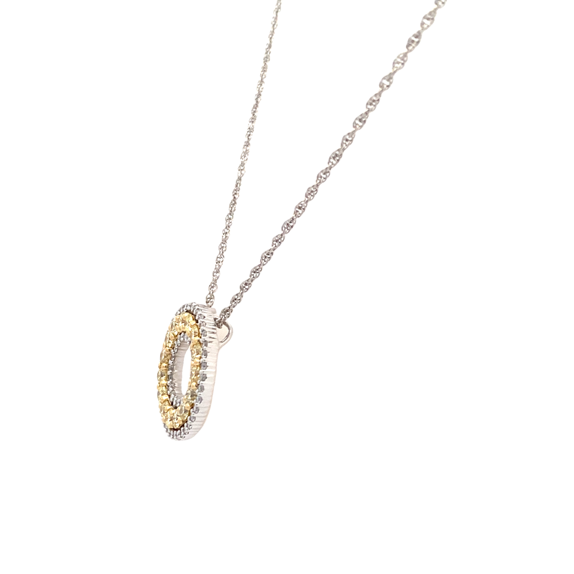 Yellow and White Diamond Circle Pendant in Two-Tone Gold by Allison Kaufman Co.