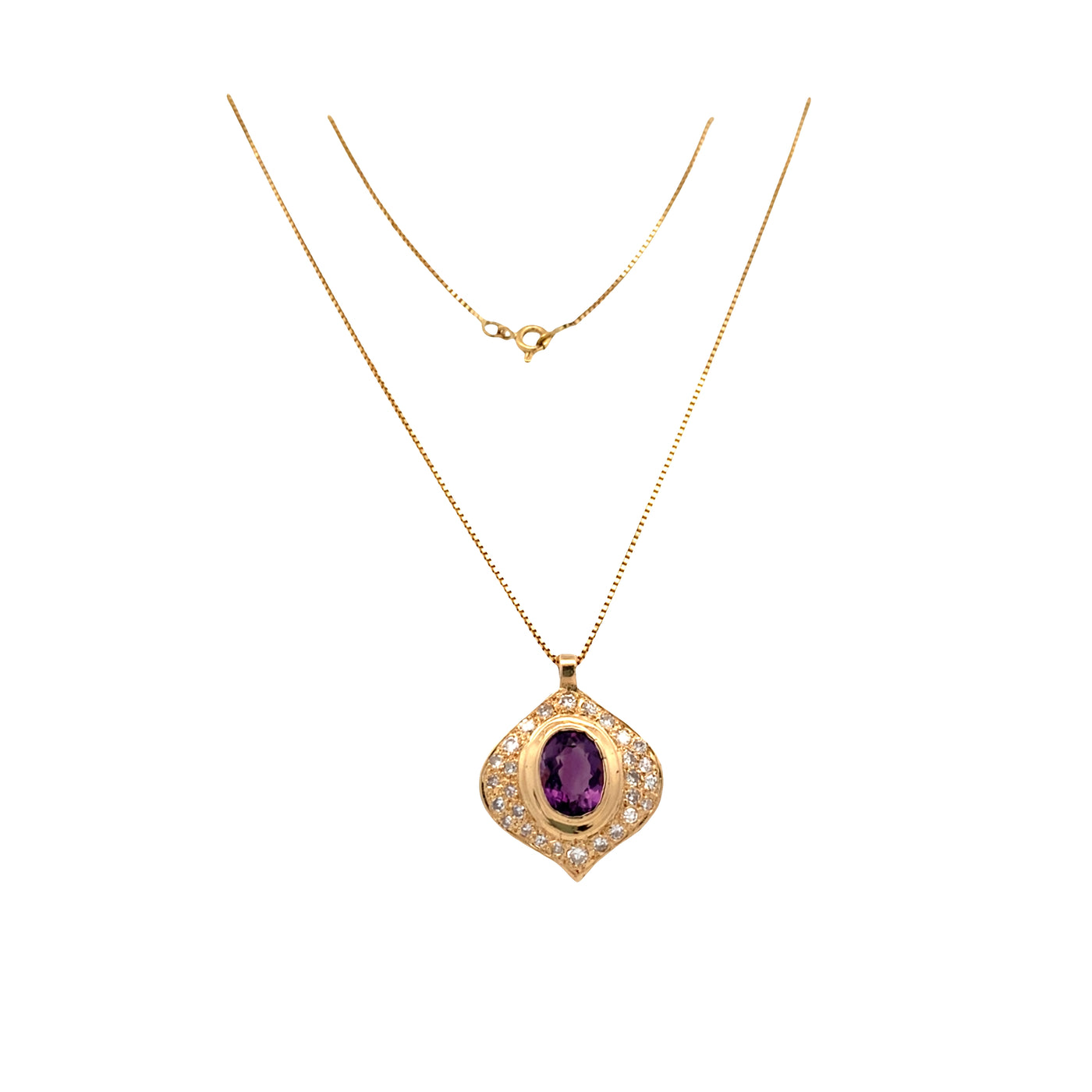 ESTATE Amethyst and Diamond Pendant in Yellow Gold