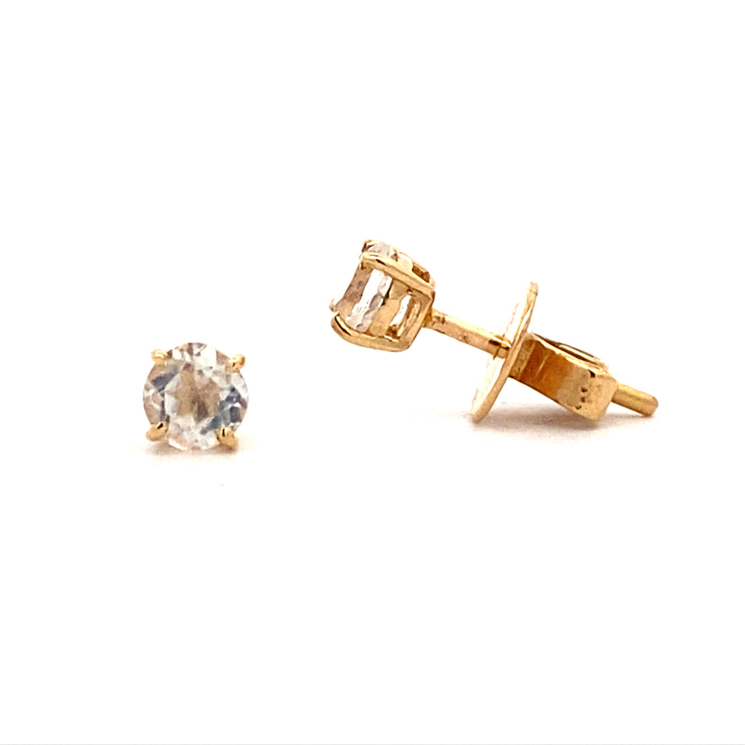 Rainbow Moonstone Stud Earrings in Yellow Gold