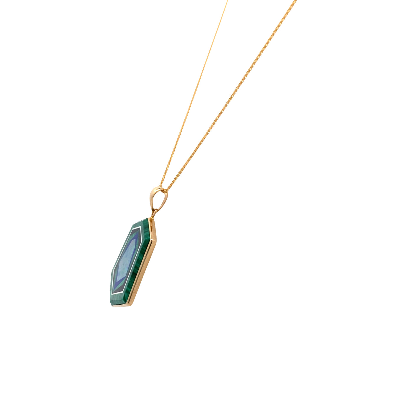 ESTATE Malachite, Lapis and Opal Pendant in Yellow Gold