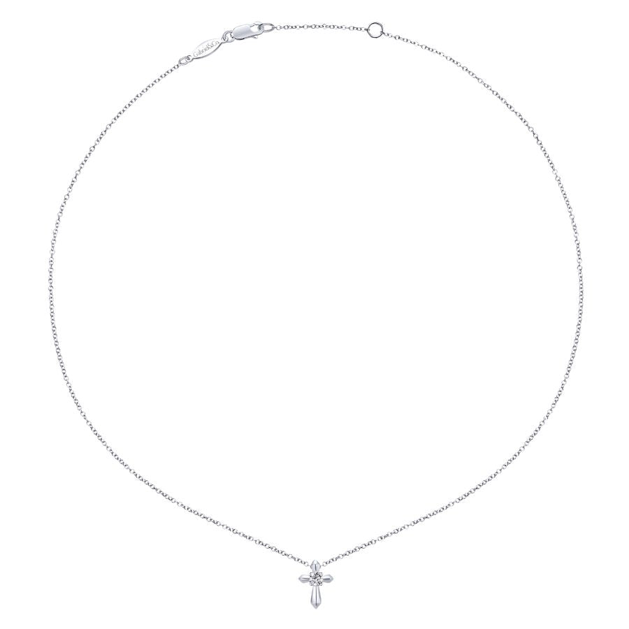 Cubic Zirconia Cross Pendant .22CT with 16" Chain, Sterling Silver