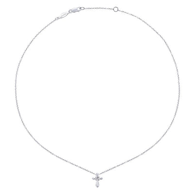 Cubic Zirconia Cross Pendant .22CT with 16" Chain, Sterling Silver