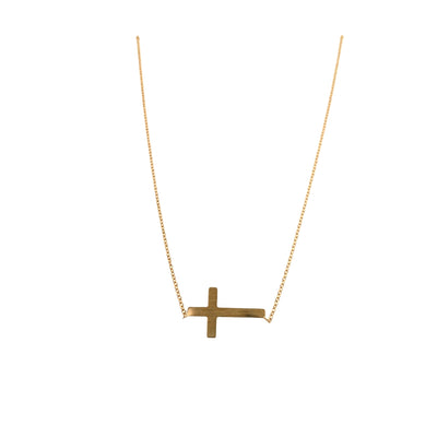 ESTATE Sideways Cross Necklace in Yellow Gold with 16" Chain