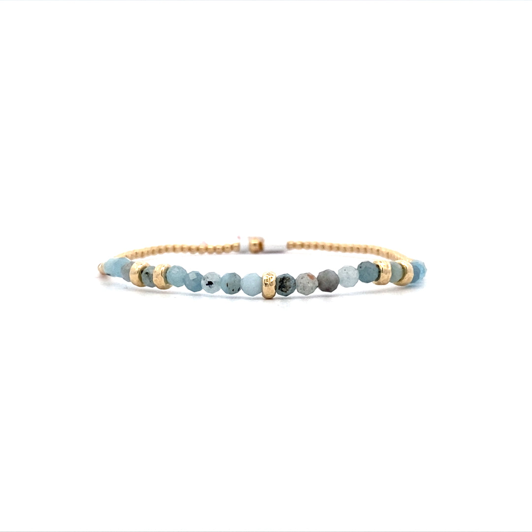 2mm Aquamarine and Rondelle Bracelet in Yellow Gold by Karen Lazar