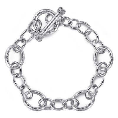 Hammered Fancy Link Bracelet in Silver by Gabriel & Co.
