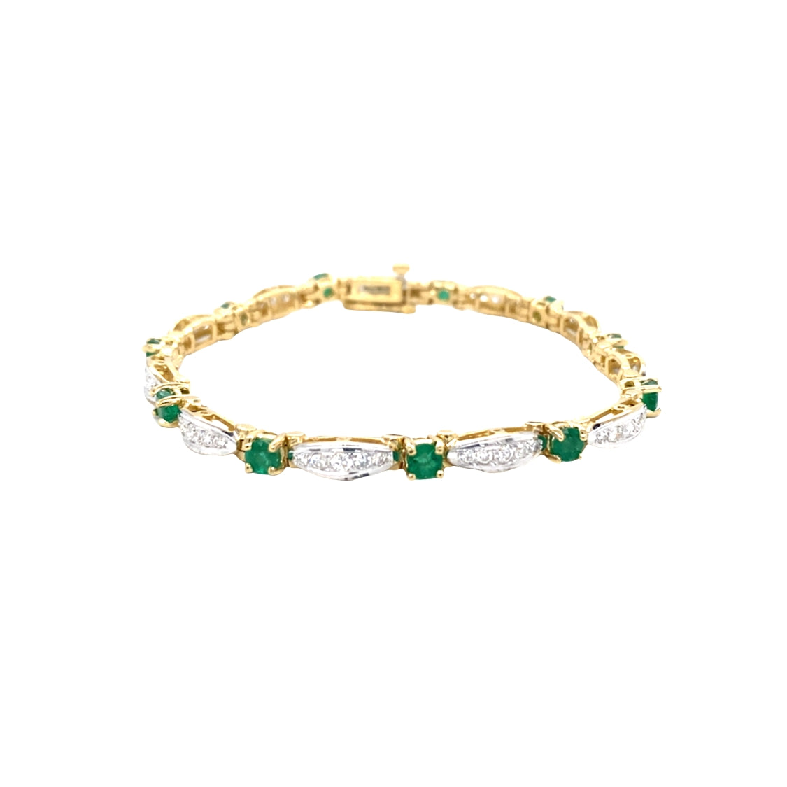 ESTATE Emerald and Diamond Link Bracelet in Yellow Gold