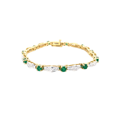 ESTATE Emerald and Diamond Link Bracelet in Yellow Gold