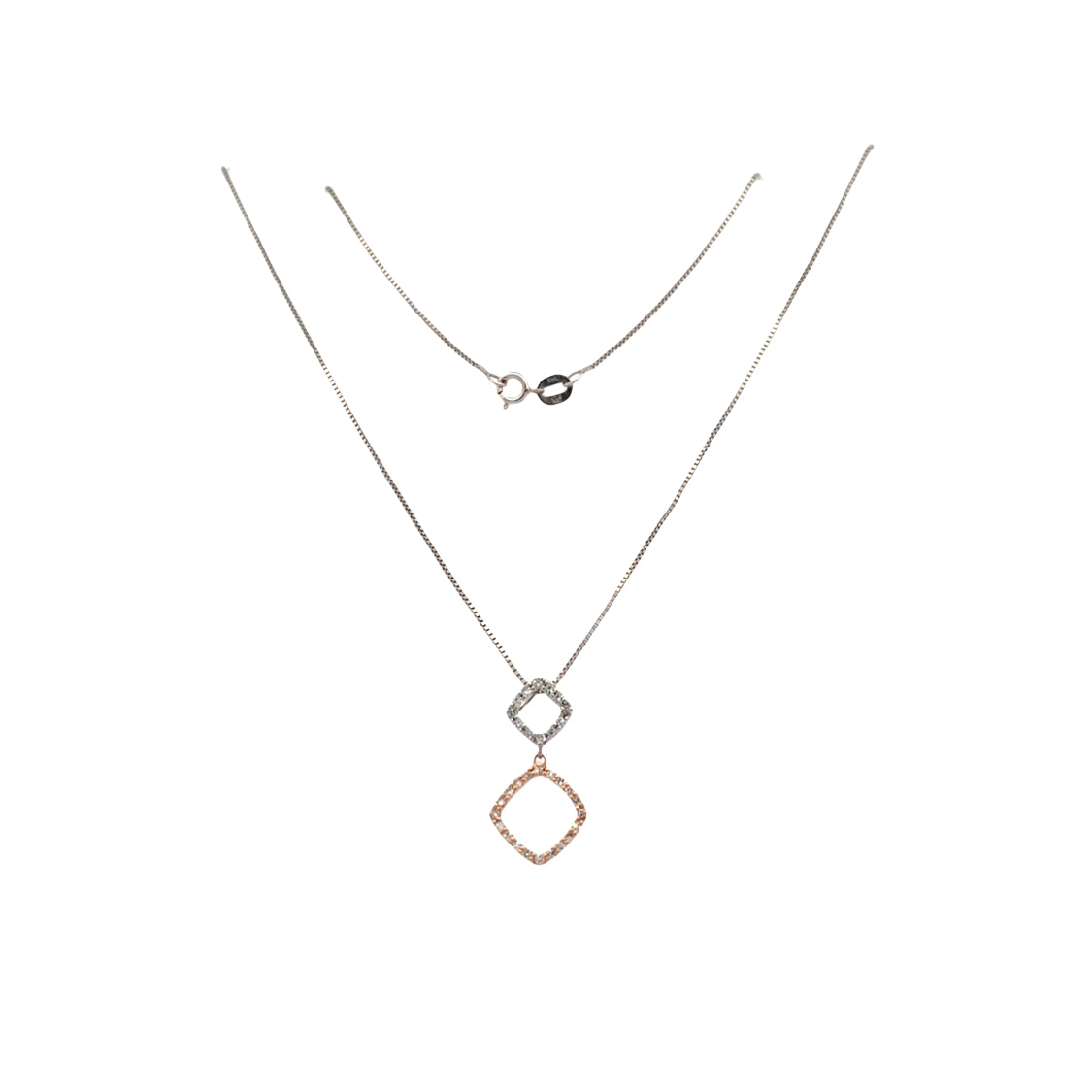 ESTATE Double Drop Diamond Pendant in Two-Tone Gold with 18" Box Chain