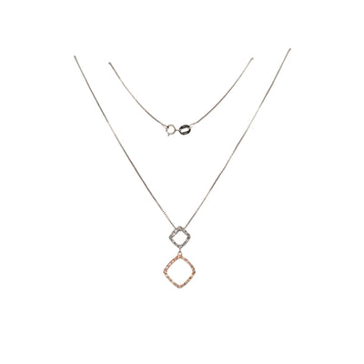 ESTATE Double Drop Diamond Pendant in Two-Tone Gold with 18" Box Chain