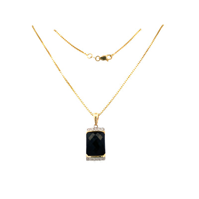 ESTATE Onyx and Diamond Pendant in Yellow Gold