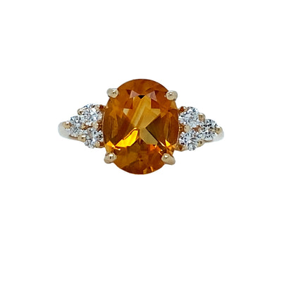 ESTATE Citrine and Diamond Ring in Yellow Gold