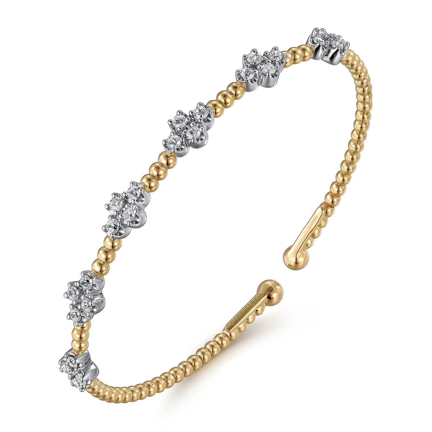 Diamond Clover Beaded Bangle in Yellow Gold by Gabriel & Co.