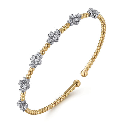 Diamond Clover Beaded Bangle in Yellow Gold by Gabriel & Co.