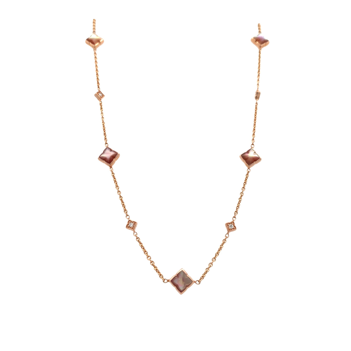 Mother of Pearl and Diamond Station Necklace 0.18CTW in 14K Rose Gold by Kabana