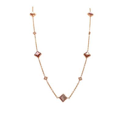 Mother of Pearl and Diamond Station Necklace 0.18CTW in 14K Rose Gold by Kabana