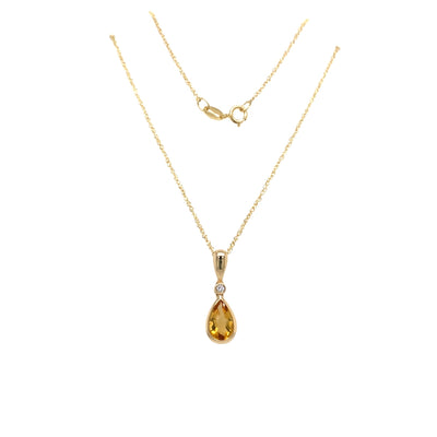 Citrine and Diamond Pendabnt in Yellow Gold