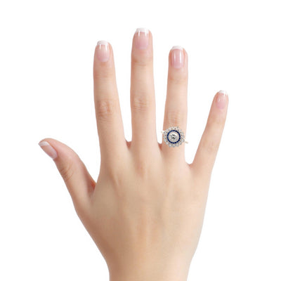 Old European Diamond Engagement Ring with Sapphire Accents