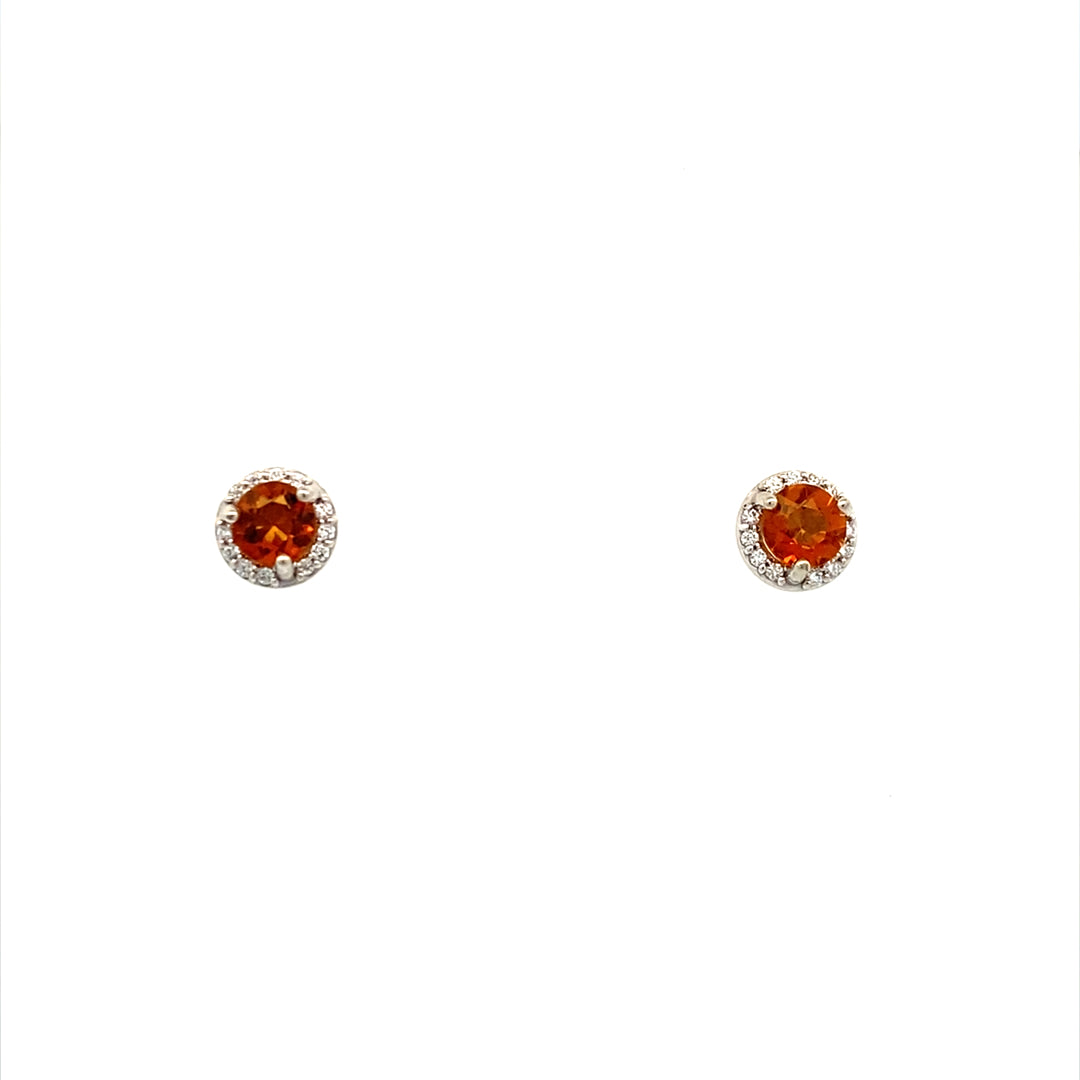Citrine Halo Studs in White Gold by B&C