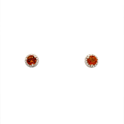 Citrine Halo Studs in White Gold by B&C